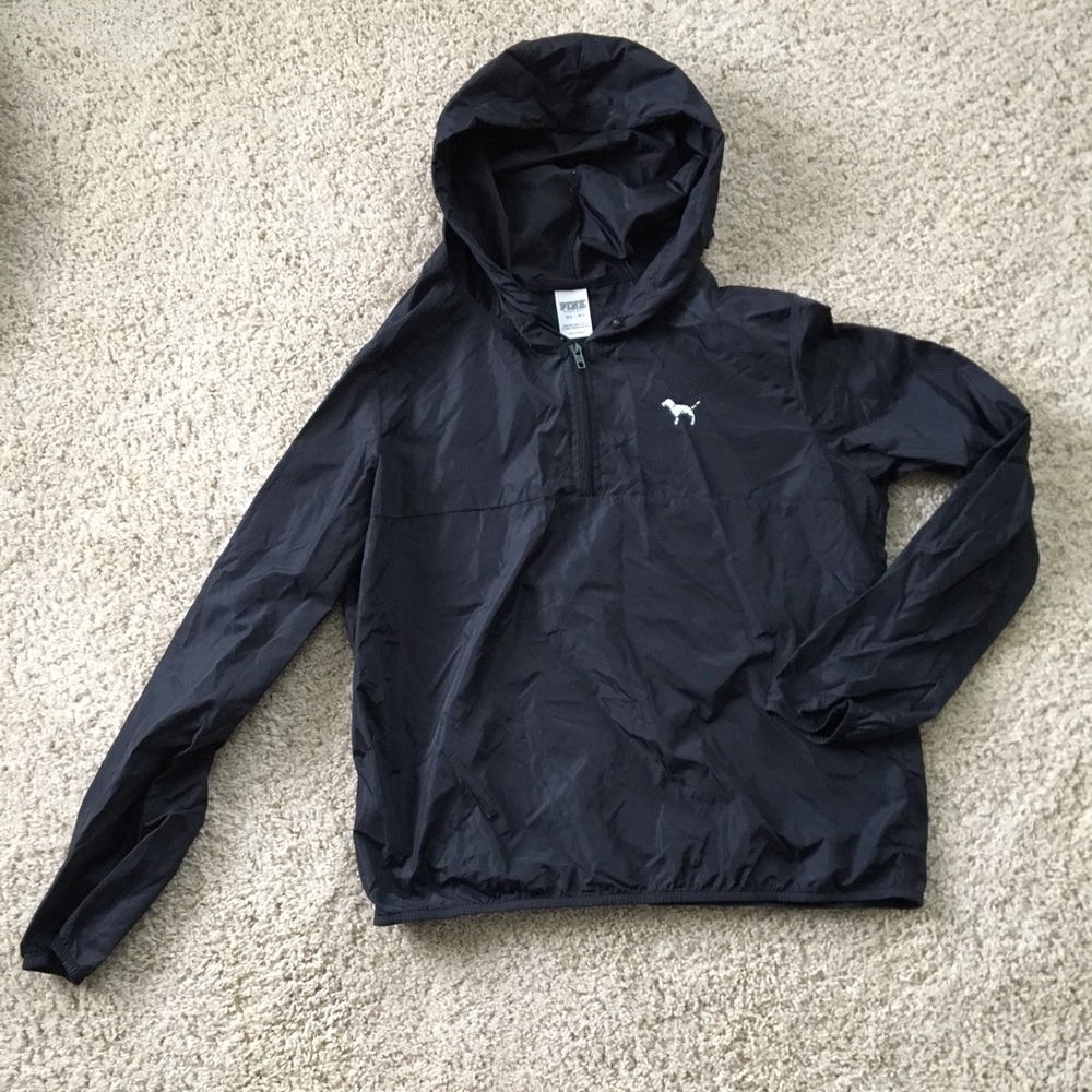 PINK medium large black hooded windbreaker